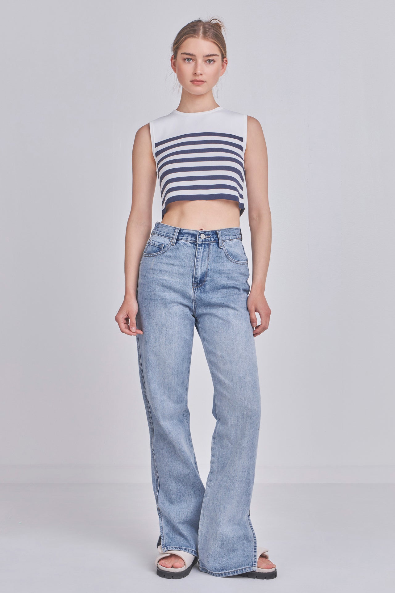 GREY LAB - Striped Knit Sleeveless Top - TOPS available at Objectrare