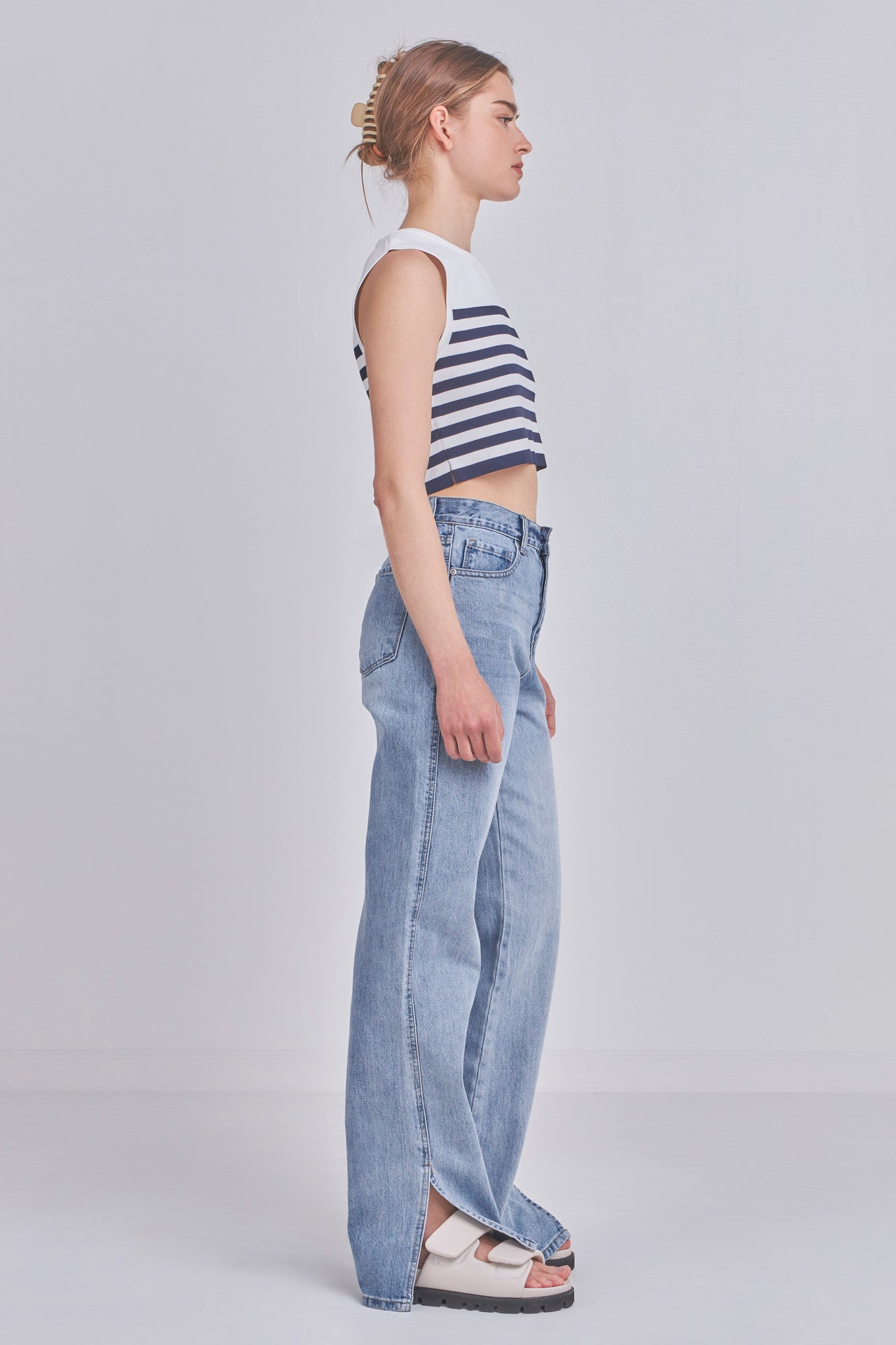 GREY LAB - Striped Knit Sleeveless Top - TOPS available at Objectrare