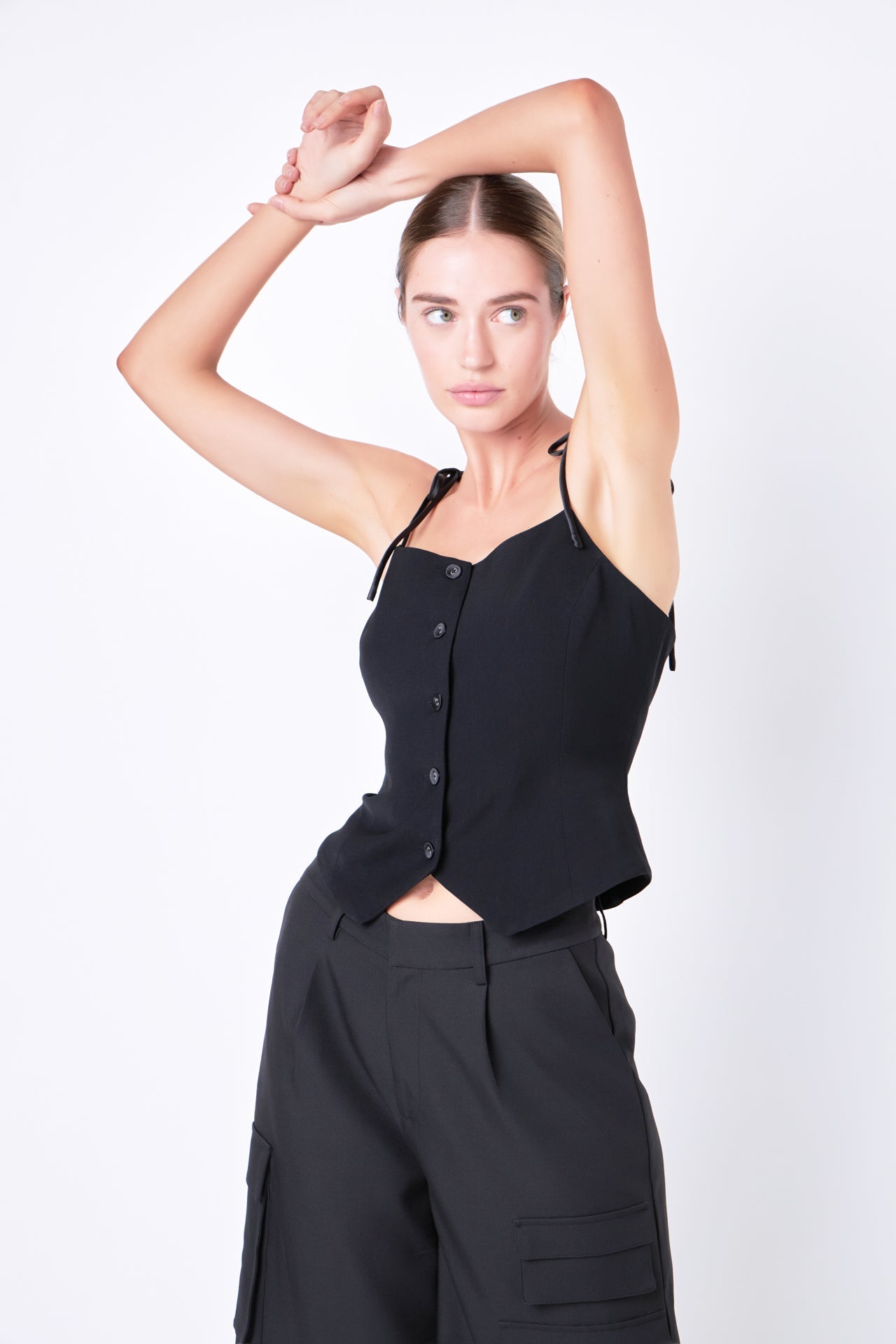 GREY LAB - Strappy Bow Fitted Vest - VEST available at Objectrare
