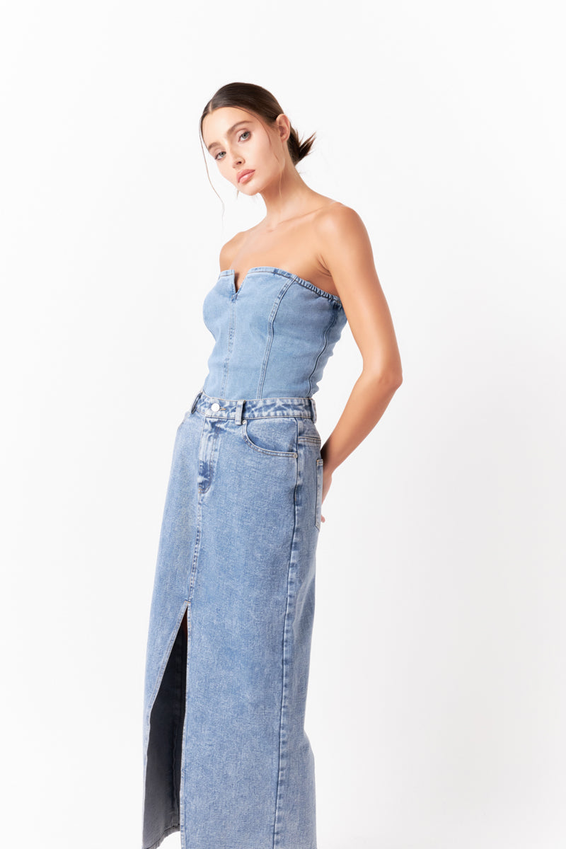 GREY LAB - Strapless Tube Denim Top - TOPS available at Objectrare