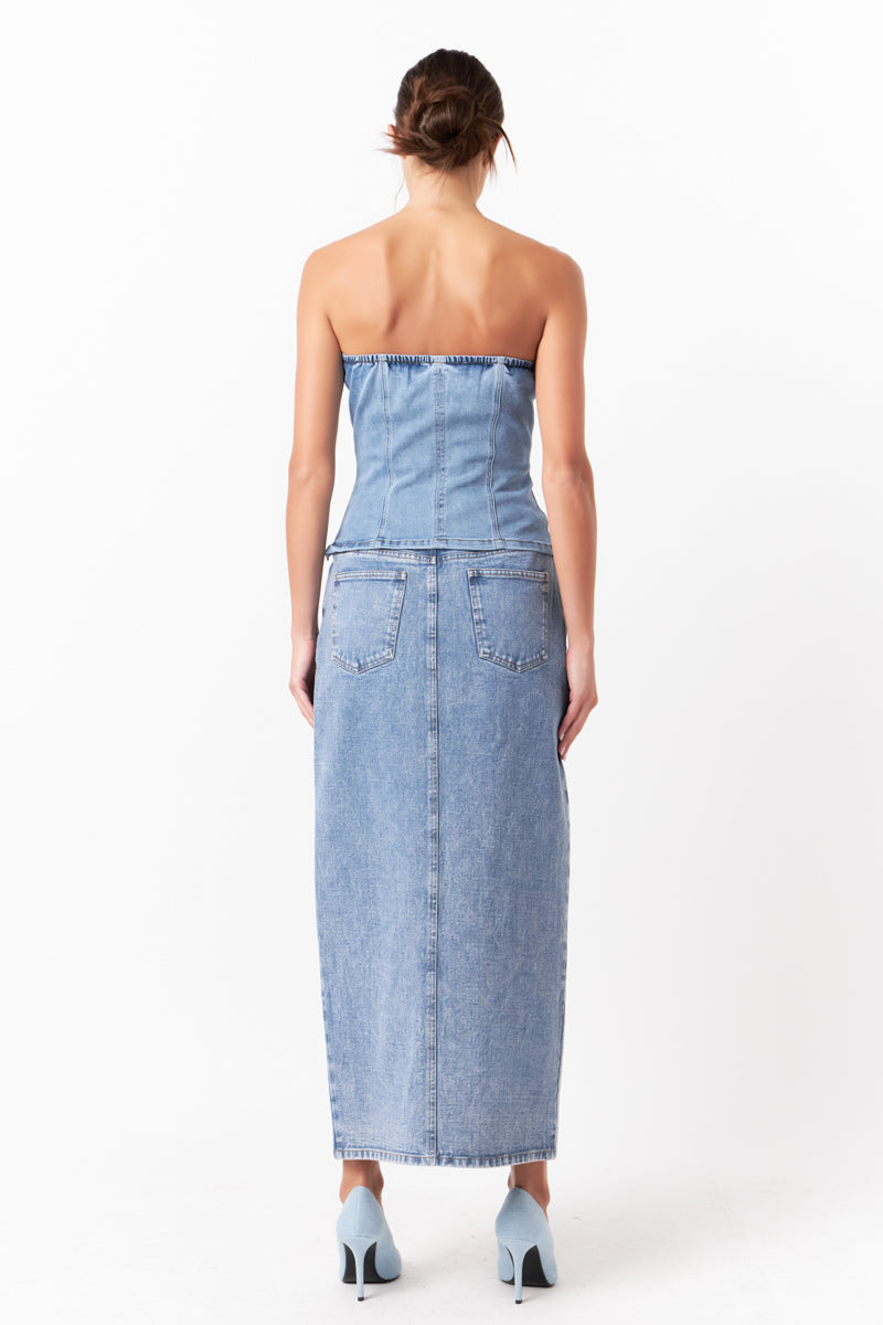 GREY LAB - Strapless Tube Denim Top - TOPS available at Objectrare