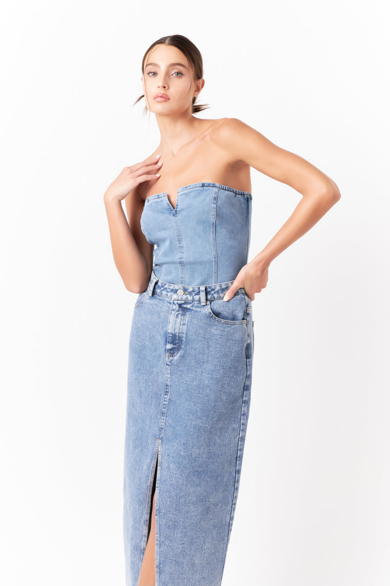 GREY LAB - Strapless Tube Denim Top - TOPS available at Objectrare