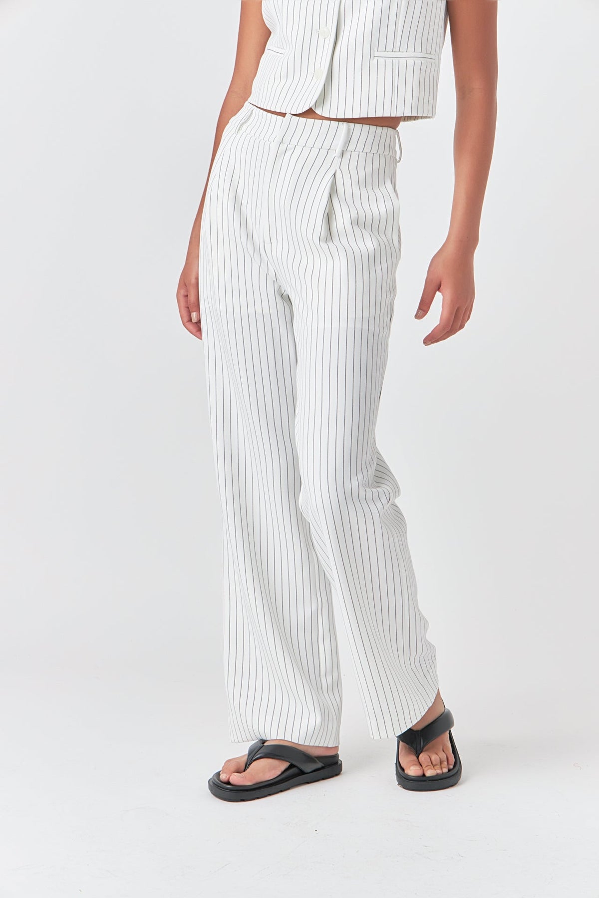 GREY LAB - Pinstriped High Waisted Wide Trousers - PANTS available at Objectrare