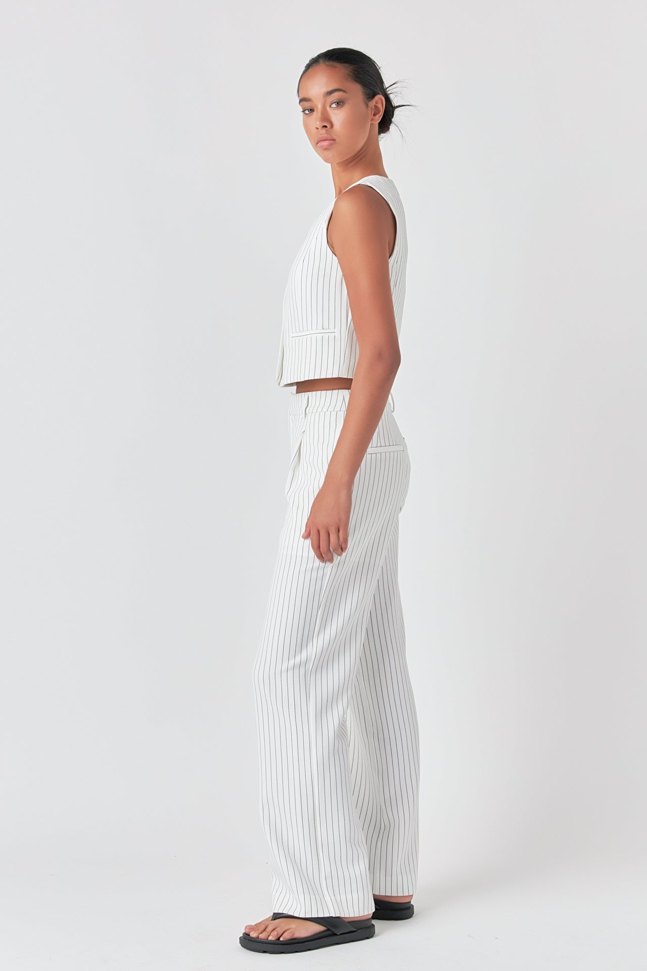 GREY LAB - Pinstriped High Waisted Wide Trousers - PANTS available at Objectrare