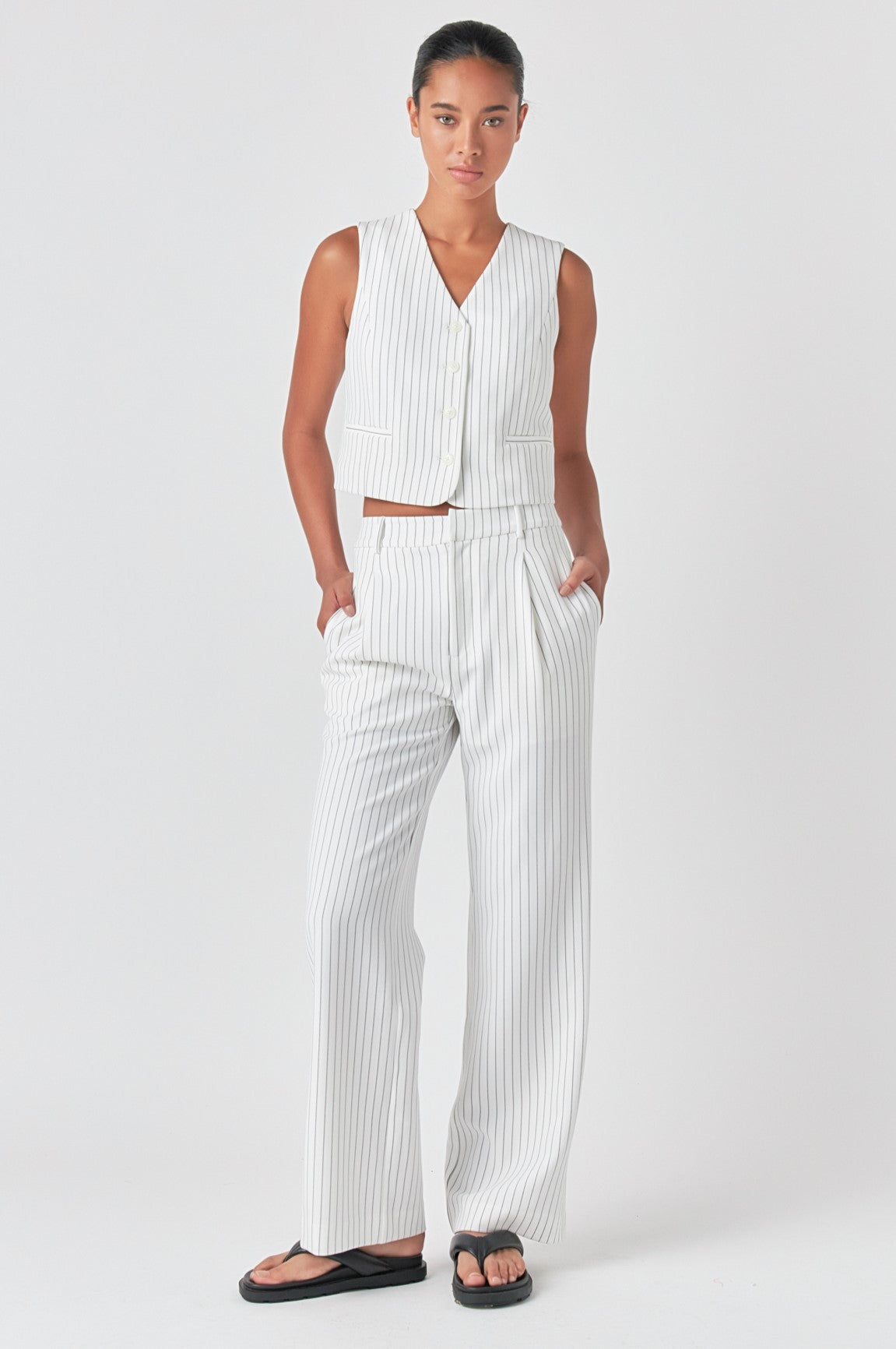 GREY LAB - Pinstrpied Vest with Welted Pocket - VESTS available at Objectrare