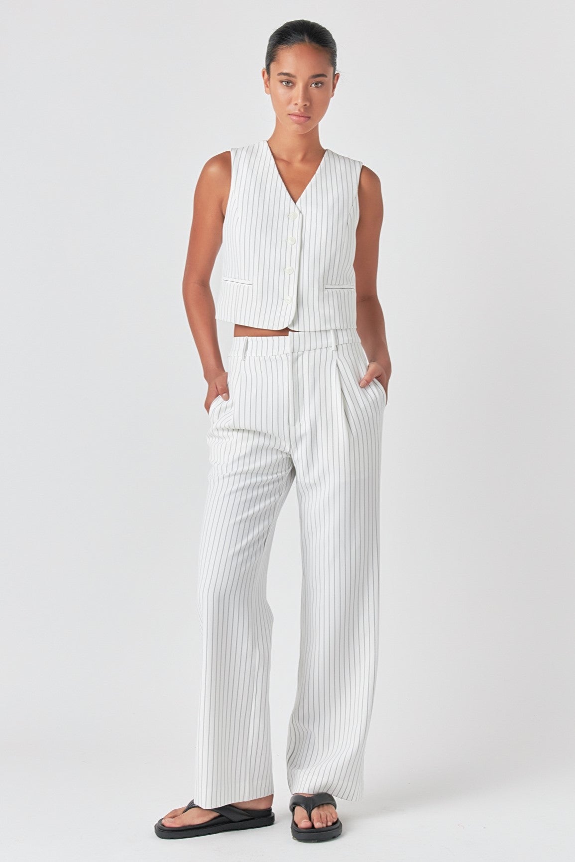 GREY LAB - Pinstriped High Waisted Wide Trousers - PANTS available at Objectrare