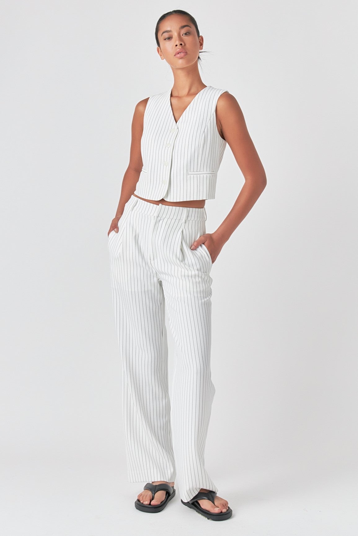 GREY LAB - Pinstriped High Waisted Wide Trousers - PANTS available at Objectrare