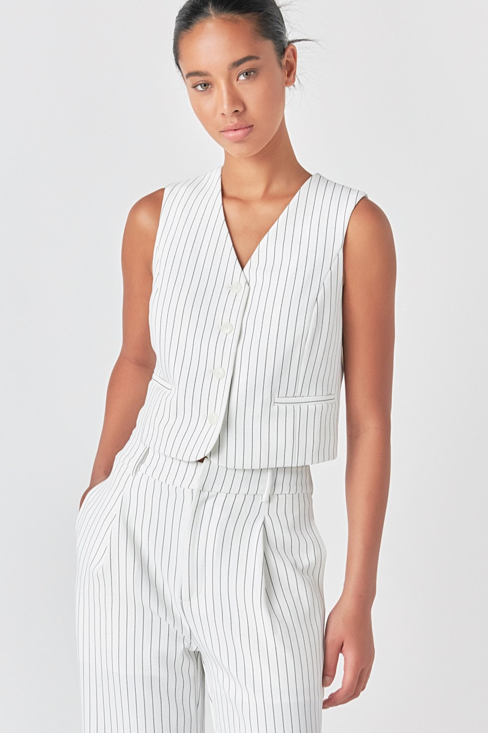 GREY LAB - Pinstrpied Vest with Welted Pocket - VEST available at Objectrare