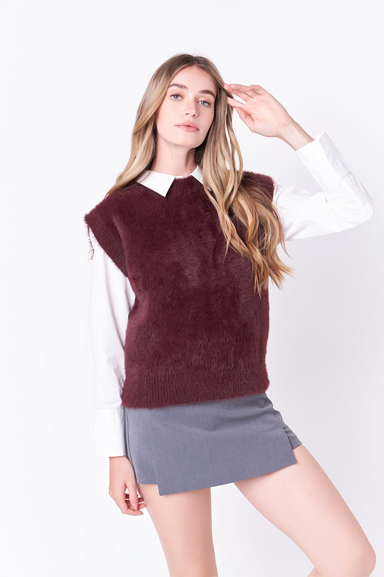 ENGLISH FACTORY - Feather Plush Knit Vest - VESTS available at Objectrare