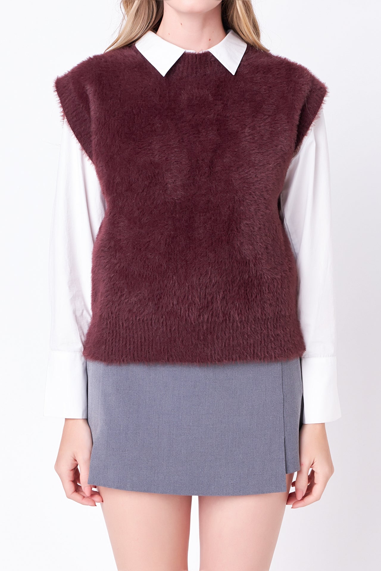 ENGLISH FACTORY - Feather Plush Knit Vest - VESTS available at Objectrare