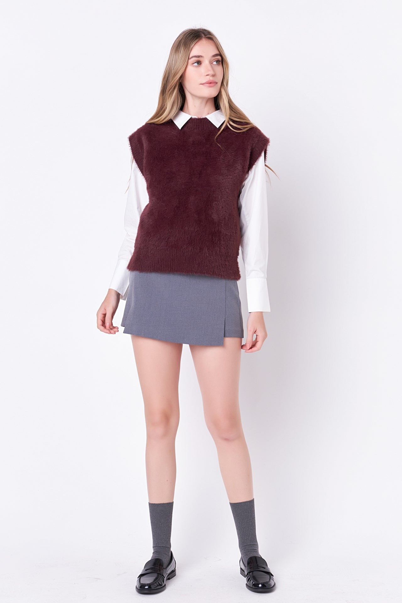 ENGLISH FACTORY - Feather Plush Knit Vest - VESTS available at Objectrare