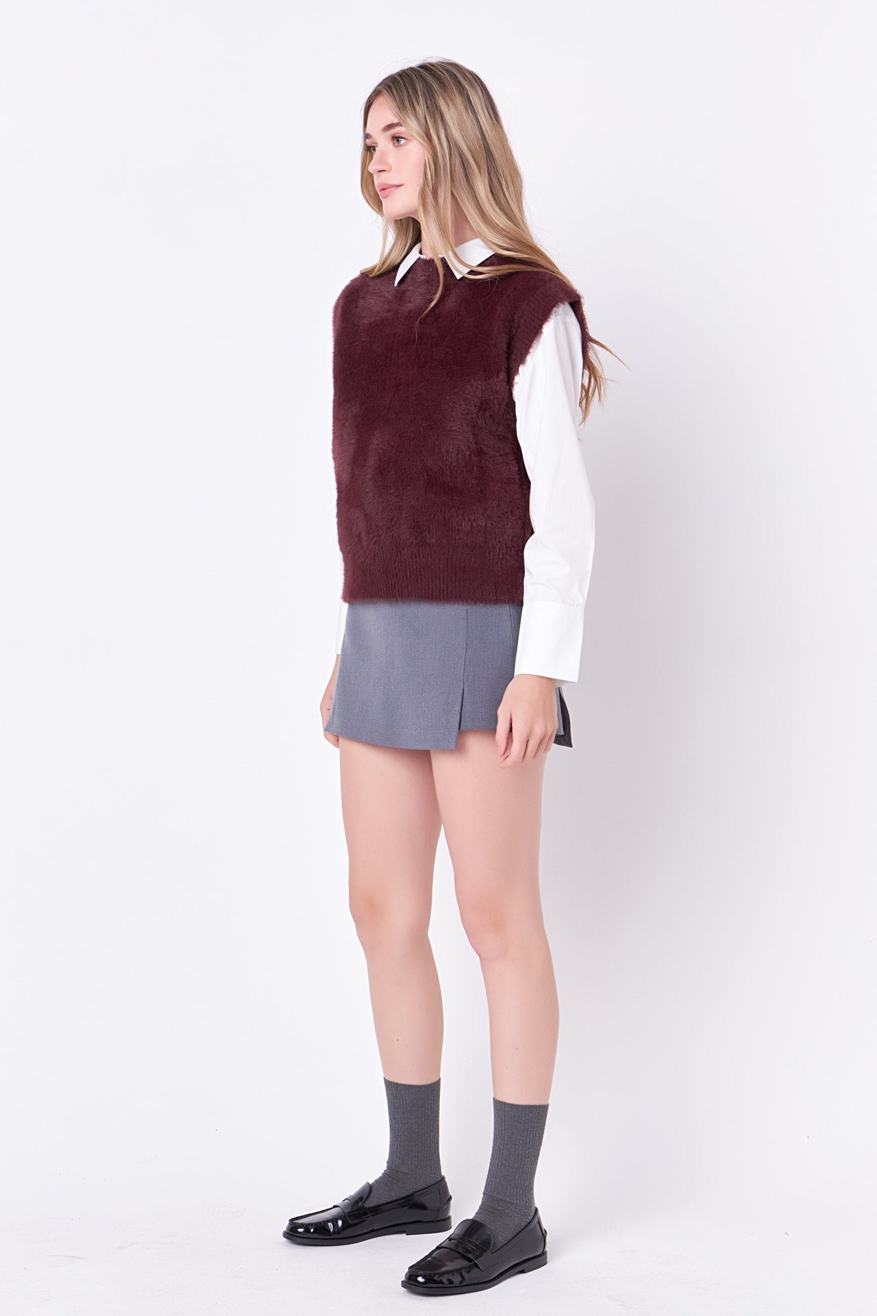 ENGLISH FACTORY - Feather Plush Knit Vest - VESTS available at Objectrare