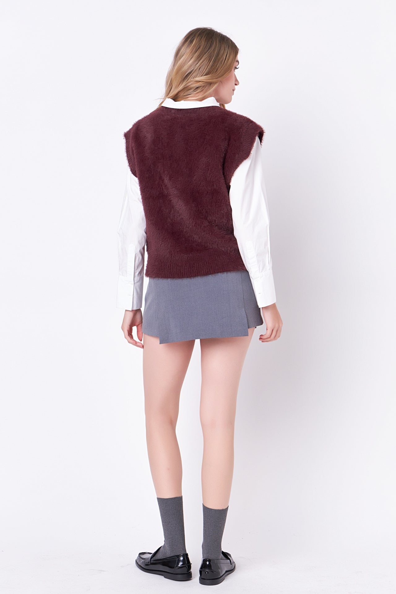 ENGLISH FACTORY - Feather Plush Knit Vest - VESTS available at Objectrare