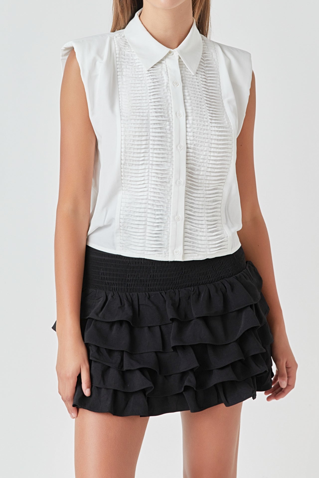 ENDLESS ROSE - Pintuck Details Sleeveless Blouse - SHIRTS & BLOUSES available at Objectrare