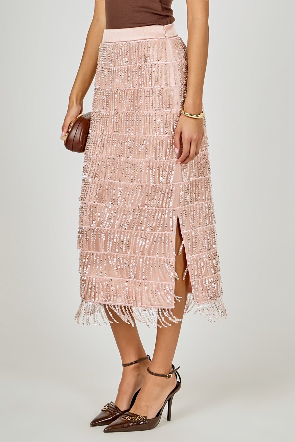 Sequins Tassel Midi Skirt
