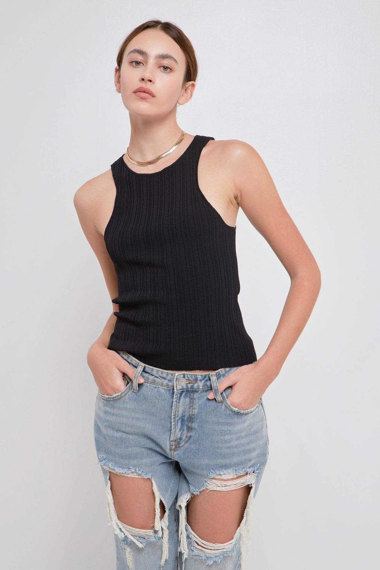 GREY LAB - Ribbed Racer Back Slick Tank - CAMI TOPS & TANK available at Objectrare