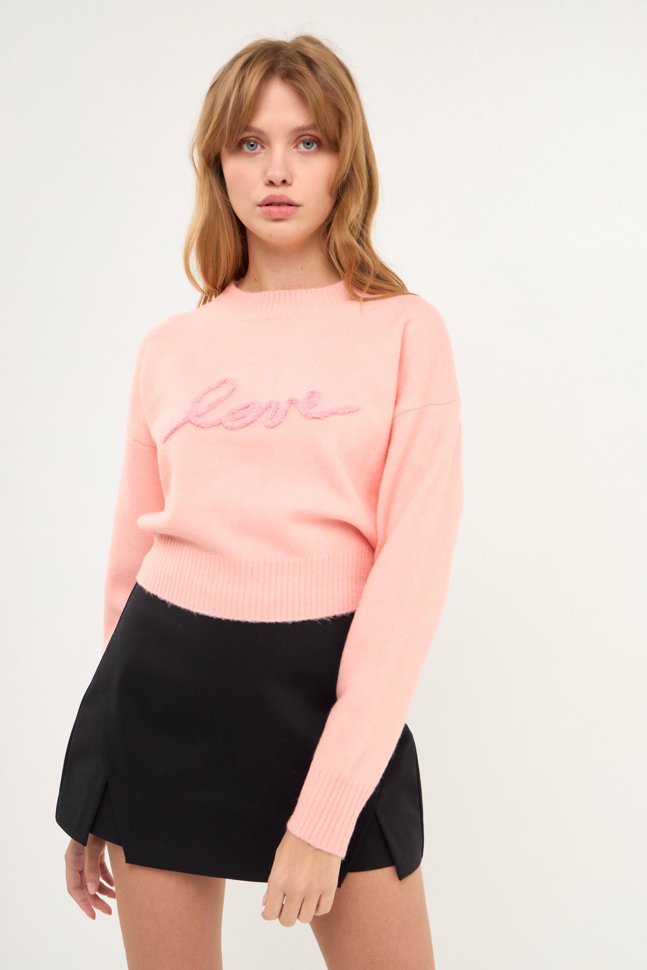 ENDLESS ROSE - Love Chenille Embroidered Plush Sweater - SWEATERS & KNITS available at Objectrare