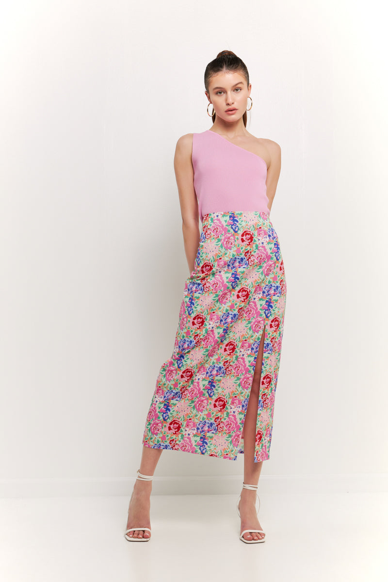 ENDLESS ROSE - Endless Rose - Cotton Floral Print Slit Maxi Skirt - SKIRTS available at Objectrare