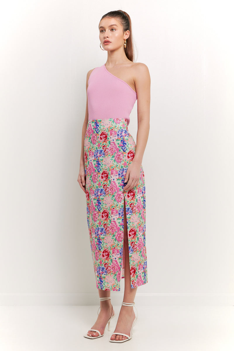 ENDLESS ROSE - Endless Rose - Cotton Floral Print Slit Maxi Skirt - SKIRTS available at Objectrare