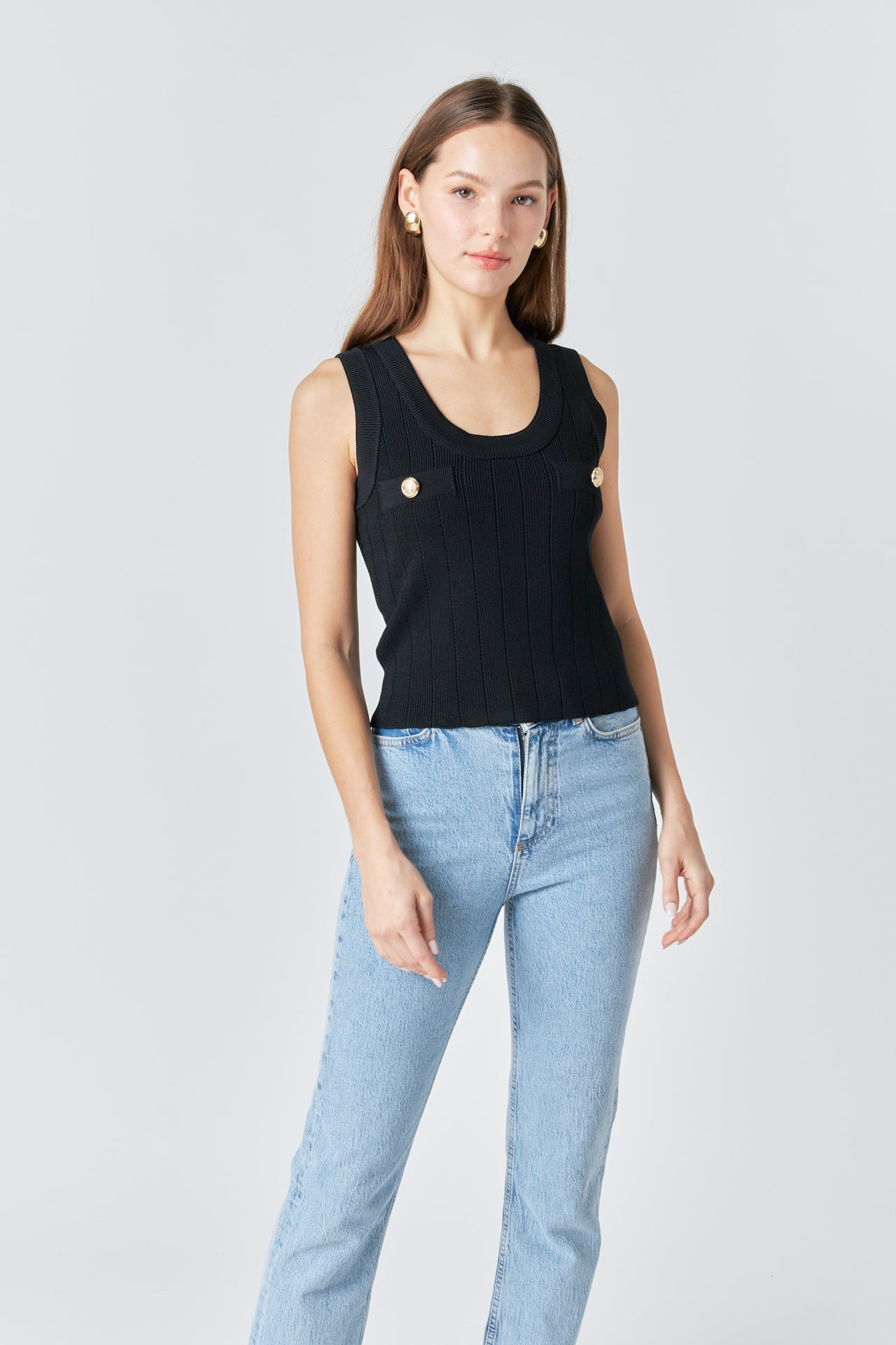 ENDLESS ROSE - Shank Button Sleeveless Knit Top - TOPS available at Objectrare