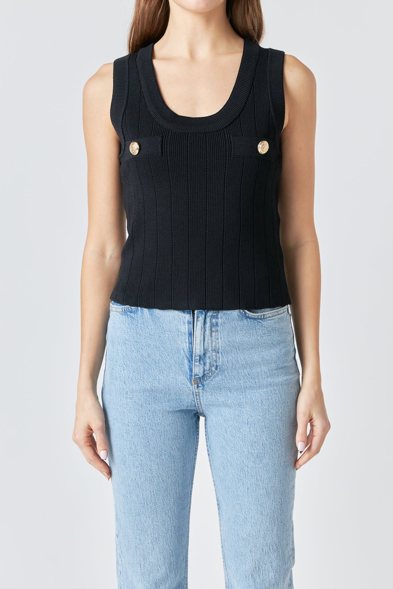 ENDLESS ROSE - Shank Button Sleeveless Knit Top - TOPS available at Objectrare