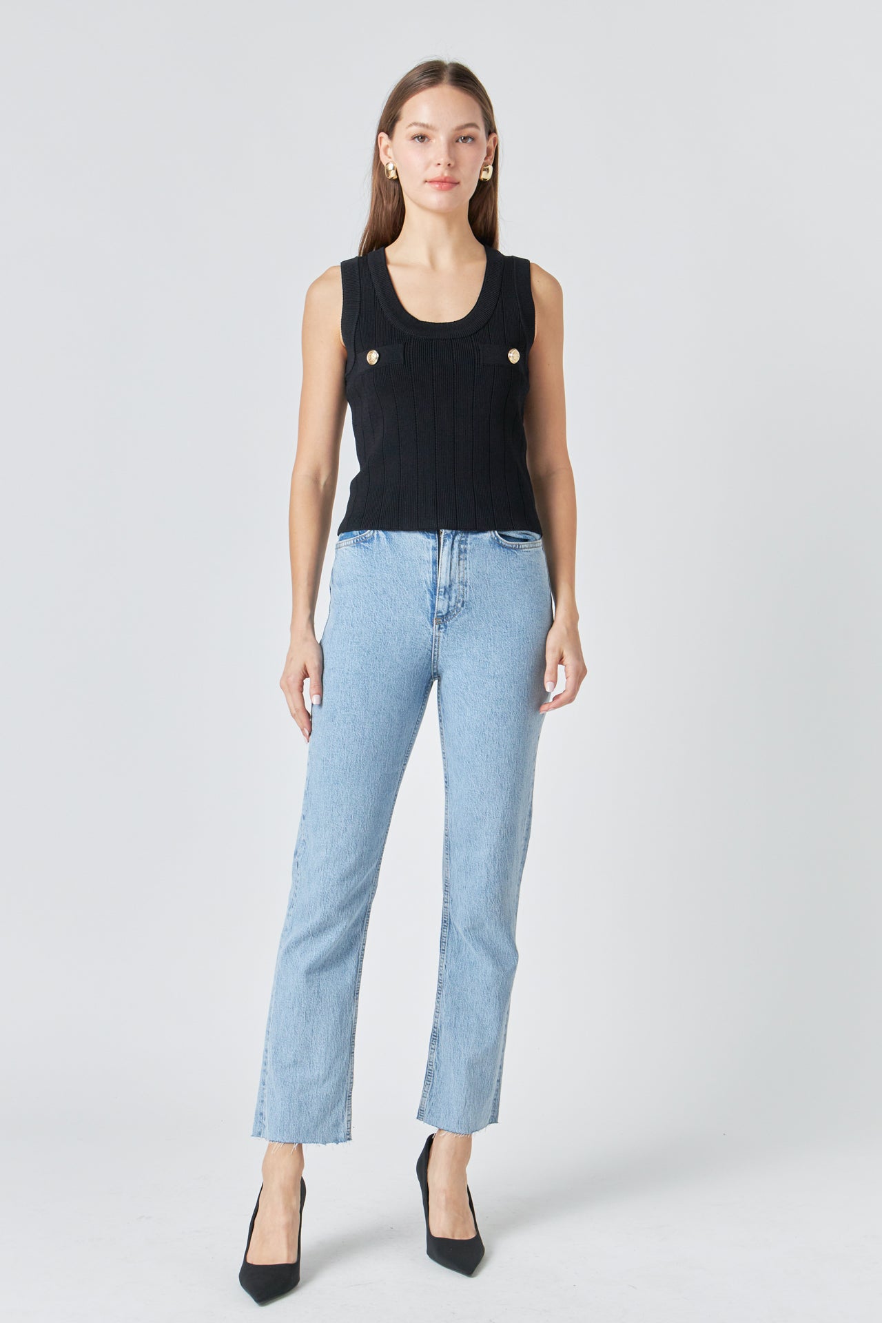 ENDLESS ROSE - Shank Button Sleeveless Knit Top - TOPS available at Objectrare