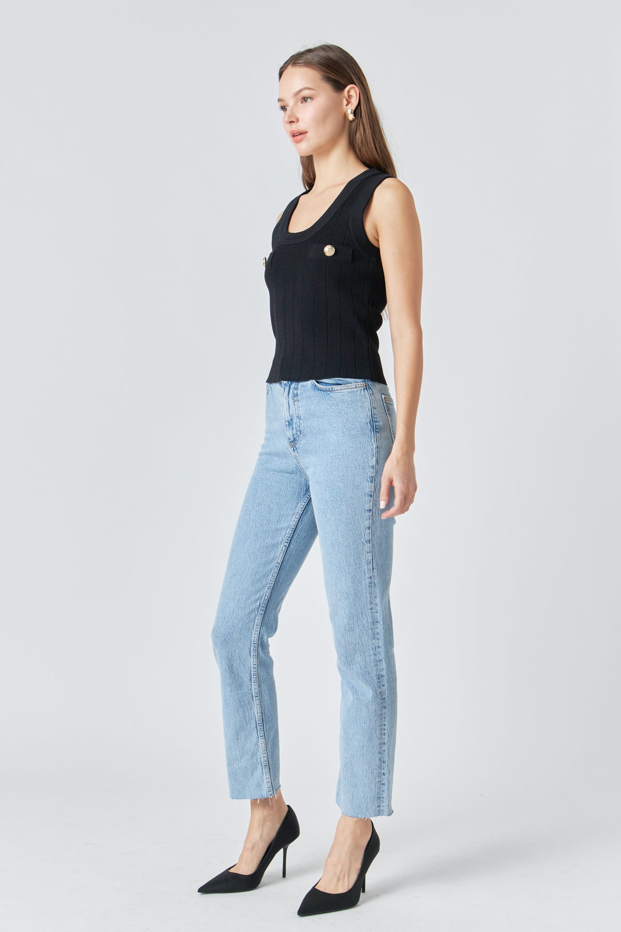 ENDLESS ROSE - Shank Button Sleeveless Knit Top - TOPS available at Objectrare
