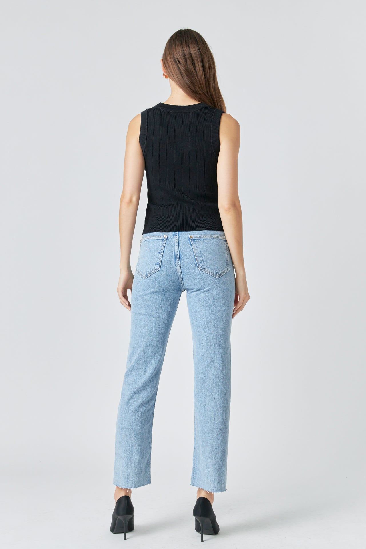 ENDLESS ROSE - Shank Button Sleeveless Knit Top - TOPS available at Objectrare