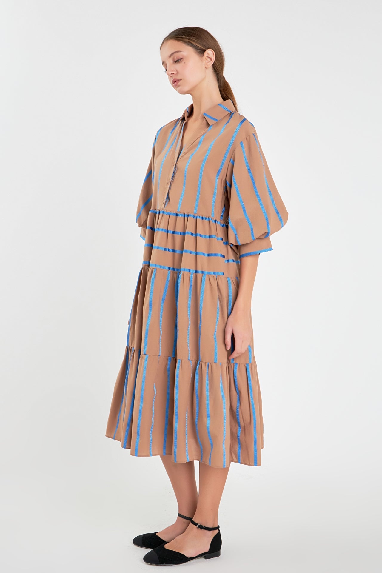ENGLISH FACTORY - Striped Collared Midi Dress - DRESSES available at Objectrare