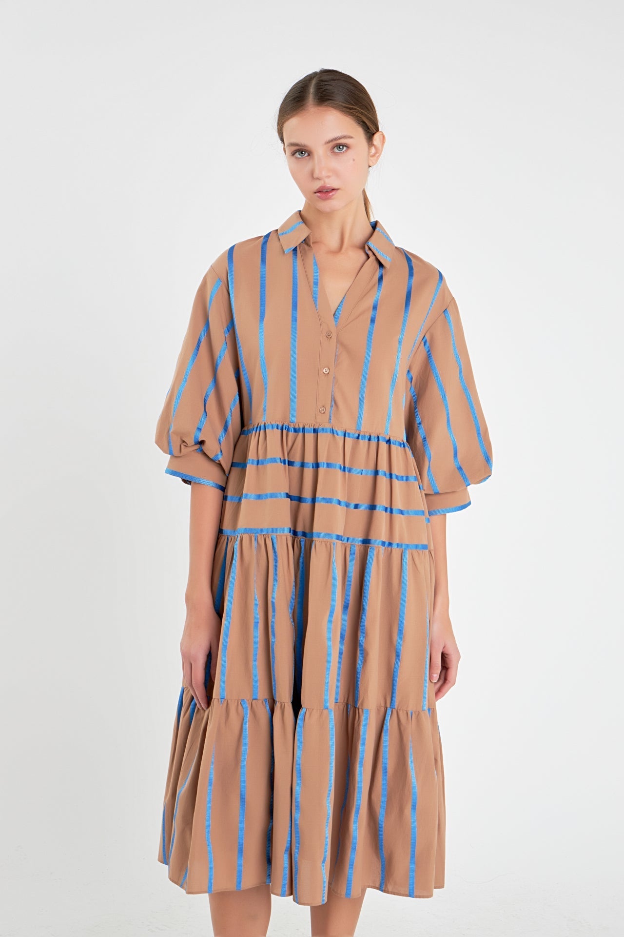 ENGLISH FACTORY - Striped Collared Midi Dress - DRESSES available at Objectrare