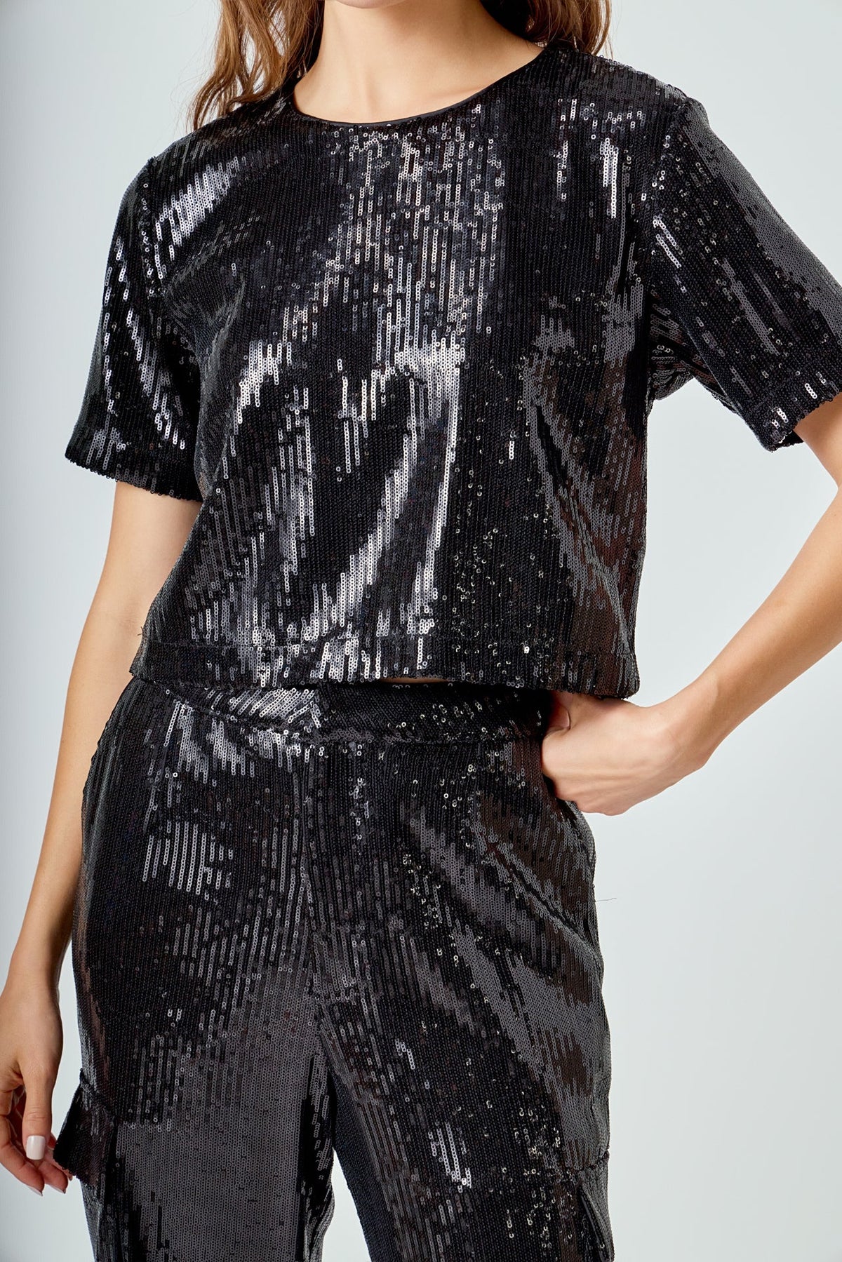 ENDLESS ROSE - Sequins Cropped Top - T-SHIRTS available at Objectrare