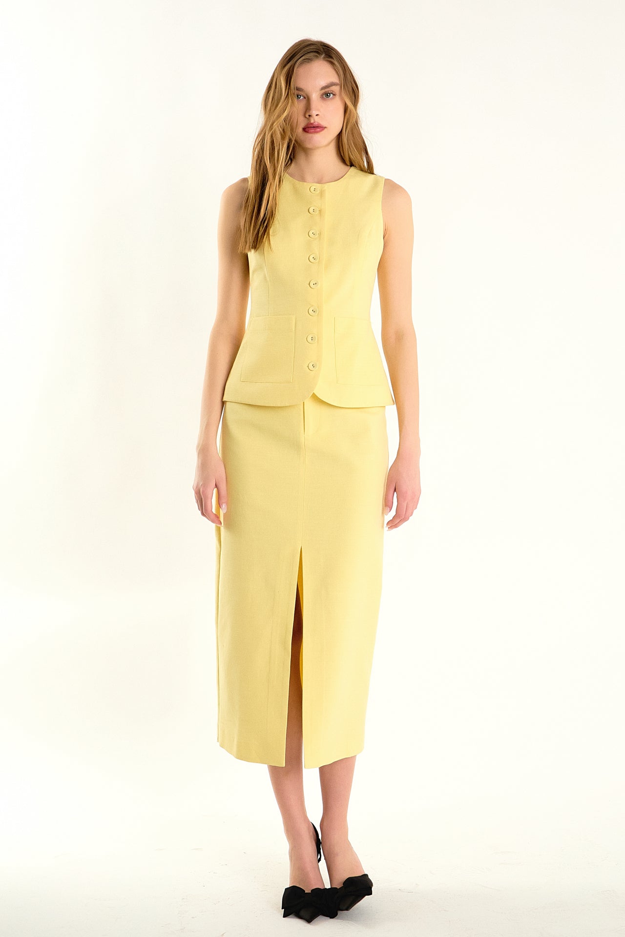 ENDLESS ROSE - Front Slit Linen Midi Skirt - SKIRTS available at Objectrare