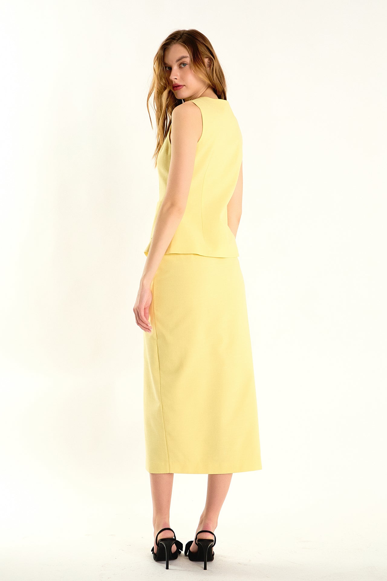 ENDLESS ROSE - Front Slit Linen Midi Skirt - SKIRTS available at Objectrare