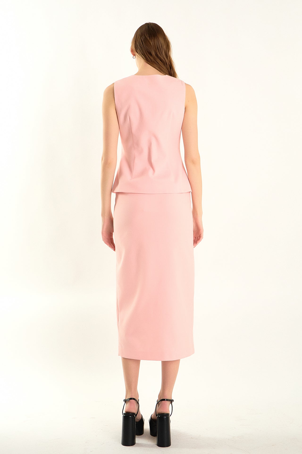 ENDLESS ROSE - Front Slit Linen Midi Skirt - SKIRTS available at Objectrare