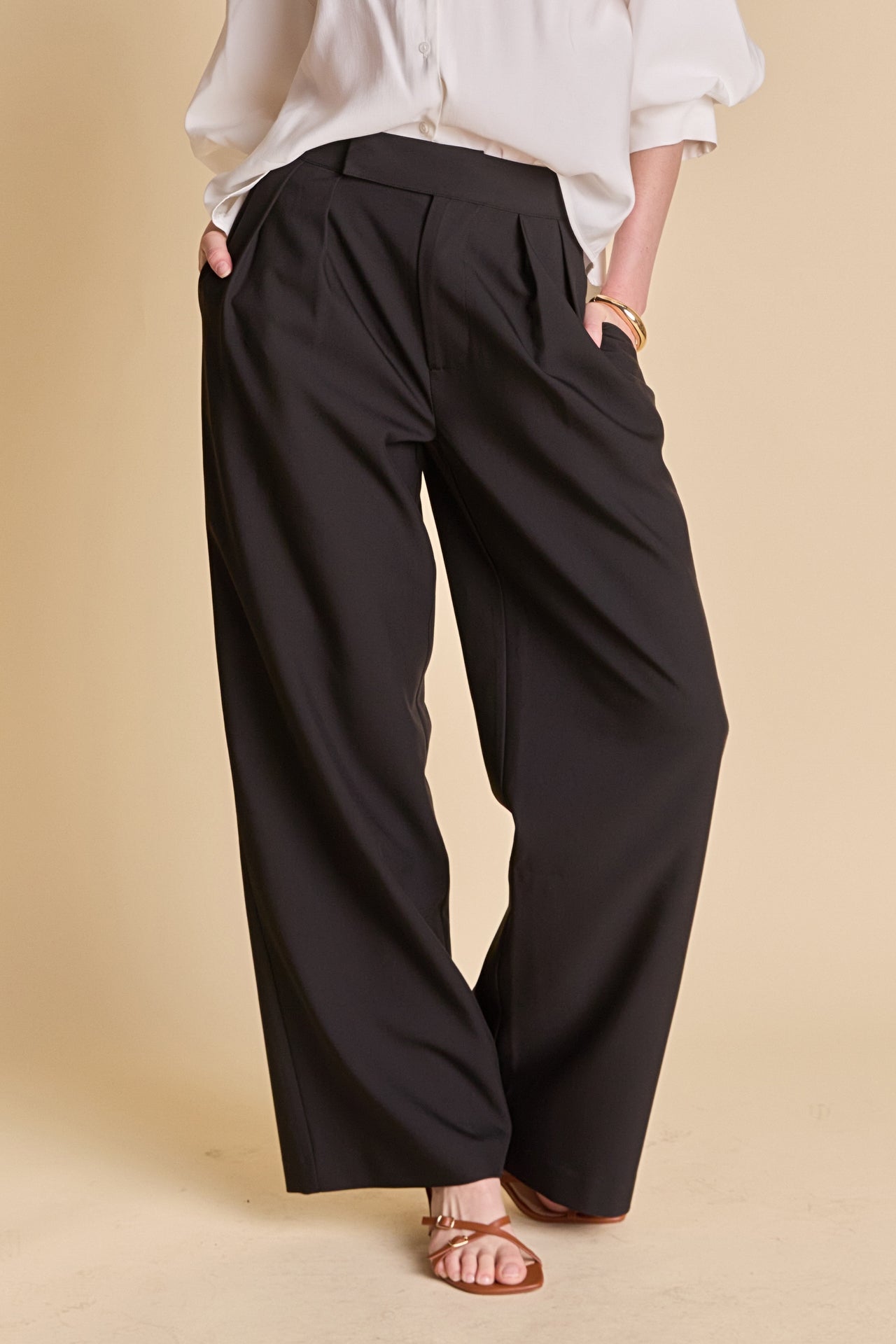 ENDLESS ROSE - Mid Rise Pleated Wide leg Trousers - PANTS available at Objectrare