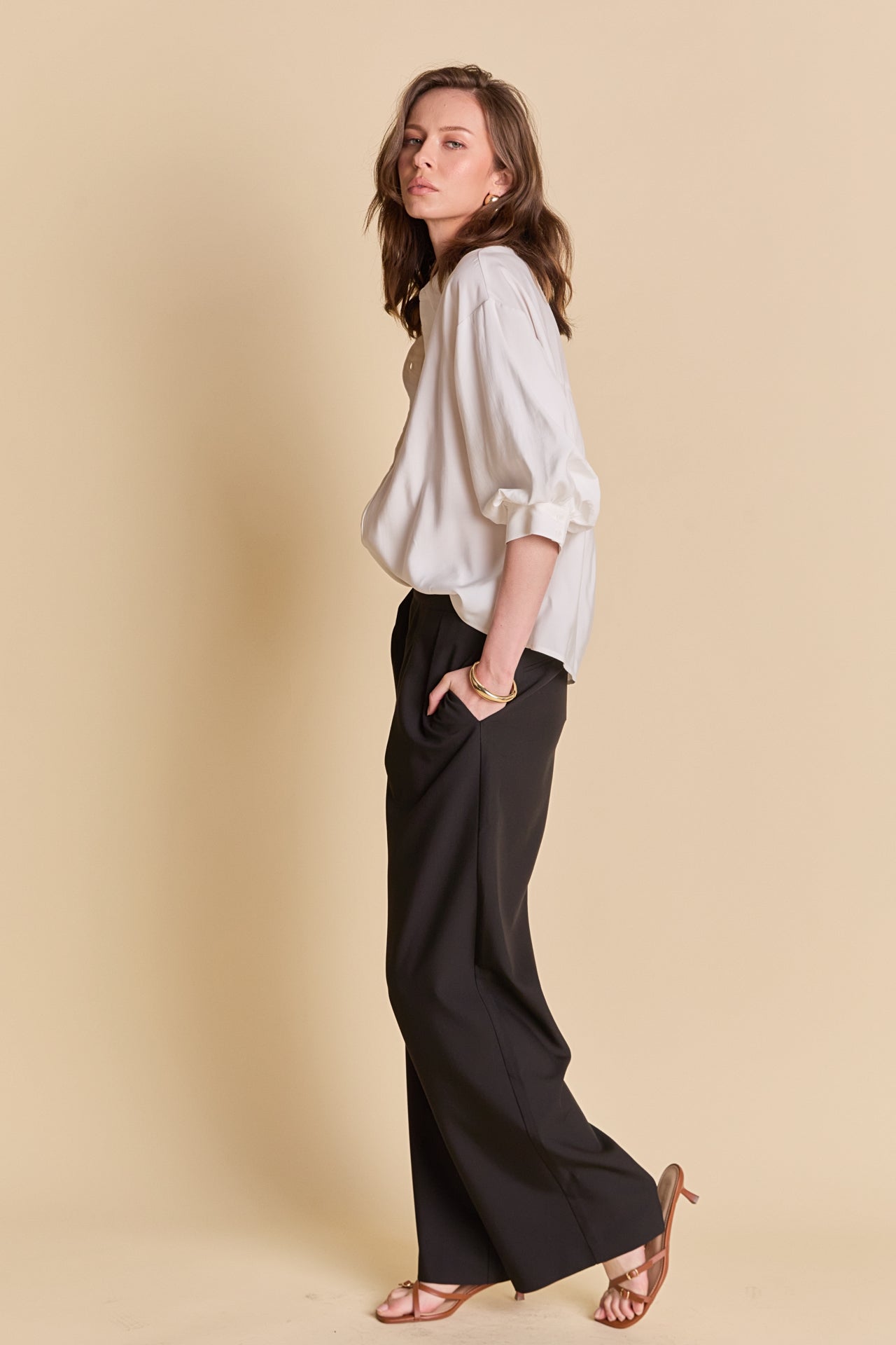 ENDLESS ROSE - Mid Rise Pleated Wide leg Trousers - PANTS available at Objectrare