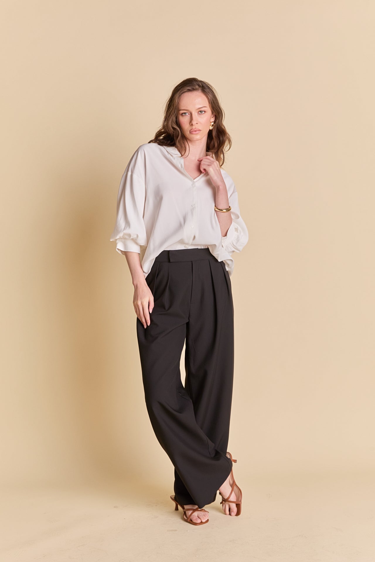 ENDLESS ROSE - Mid Rise Pleated Wide leg Trousers - PANTS available at Objectrare