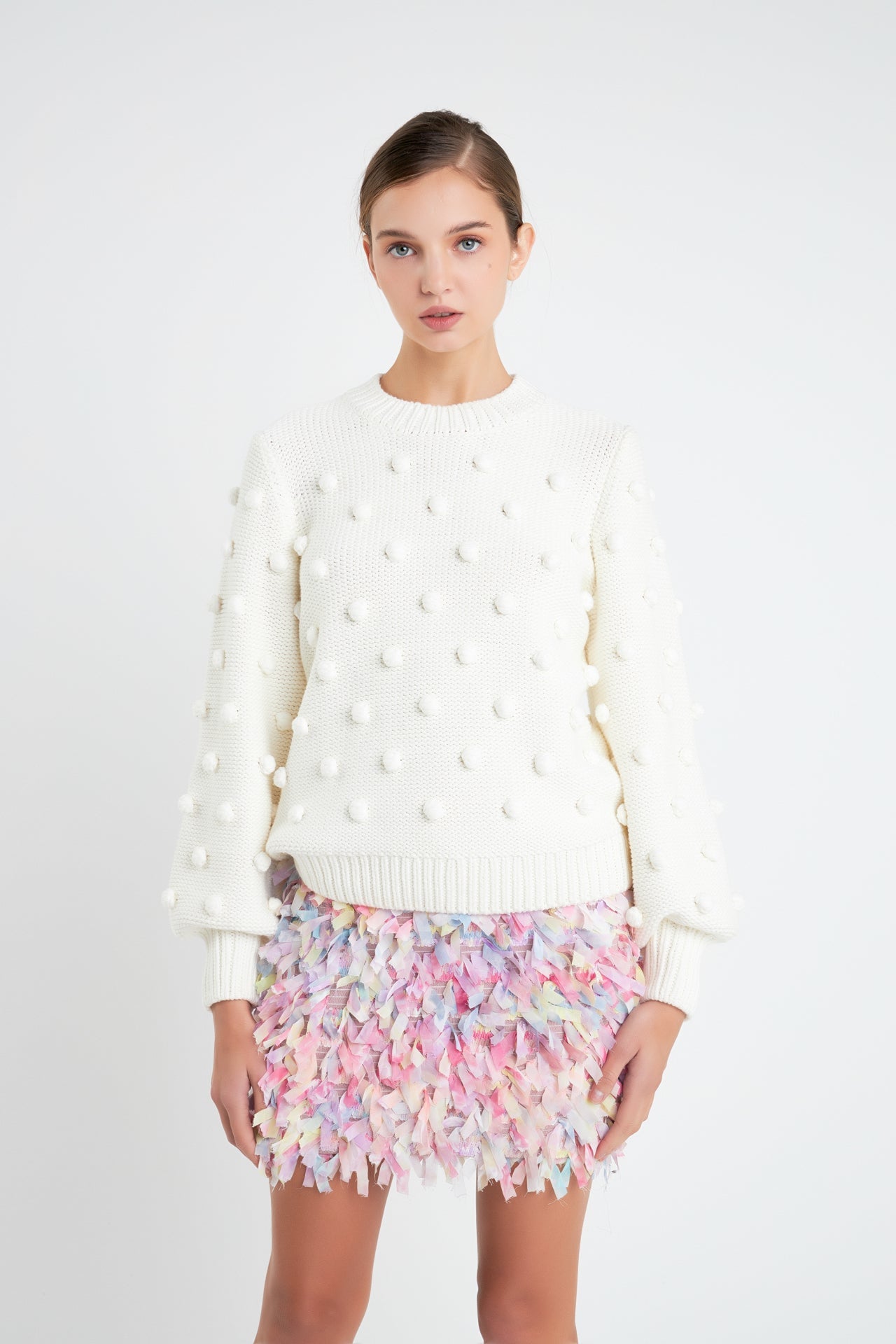 ENGLISH FACTORY - Pom Pom Pattern Long Sleeve Sweater - SWEATERS & KNITS available at Objectrare