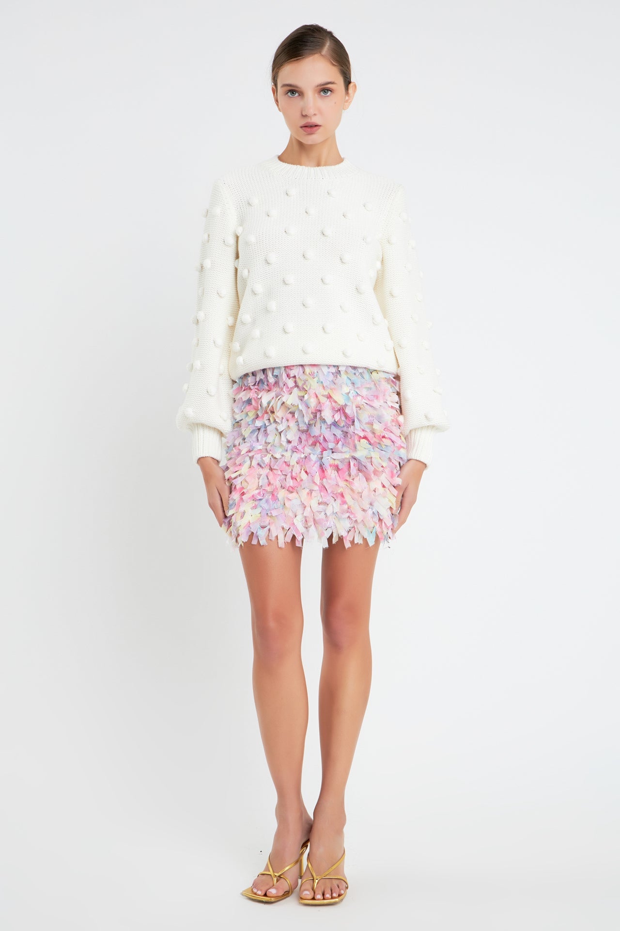 ENGLISH FACTORY - Pom Pom Pattern Long Sleeve Sweater - SWEATERS & KNITS available at Objectrare