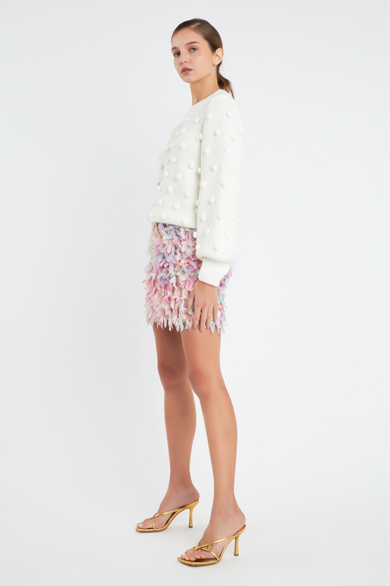 ENGLISH FACTORY - Pom Pom Pattern Long Sleeve Sweater - SWEATERS & KNITS available at Objectrare