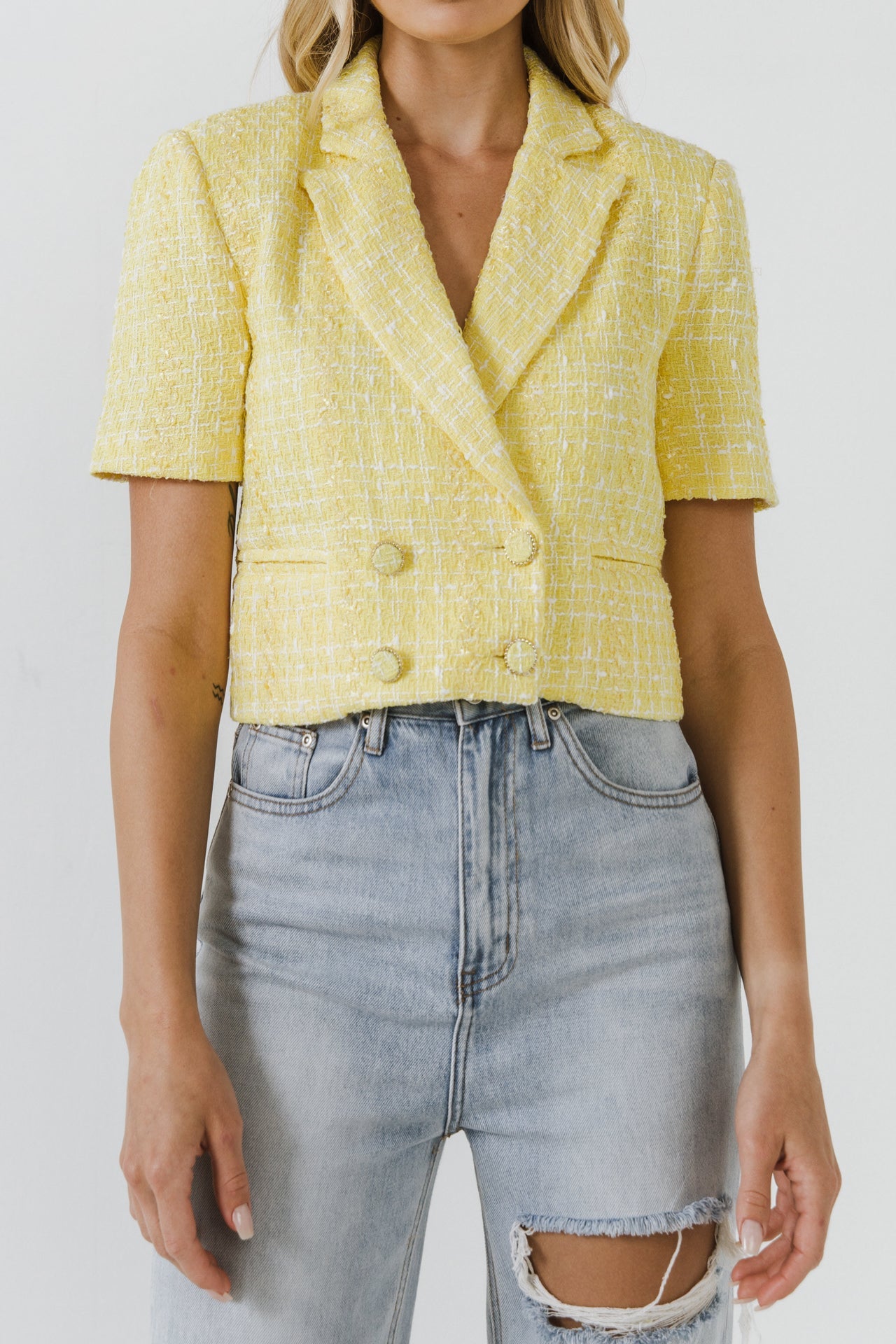ENDLESS ROSE - Cropped Tweed Jacket - JACKETS available at Objectrare