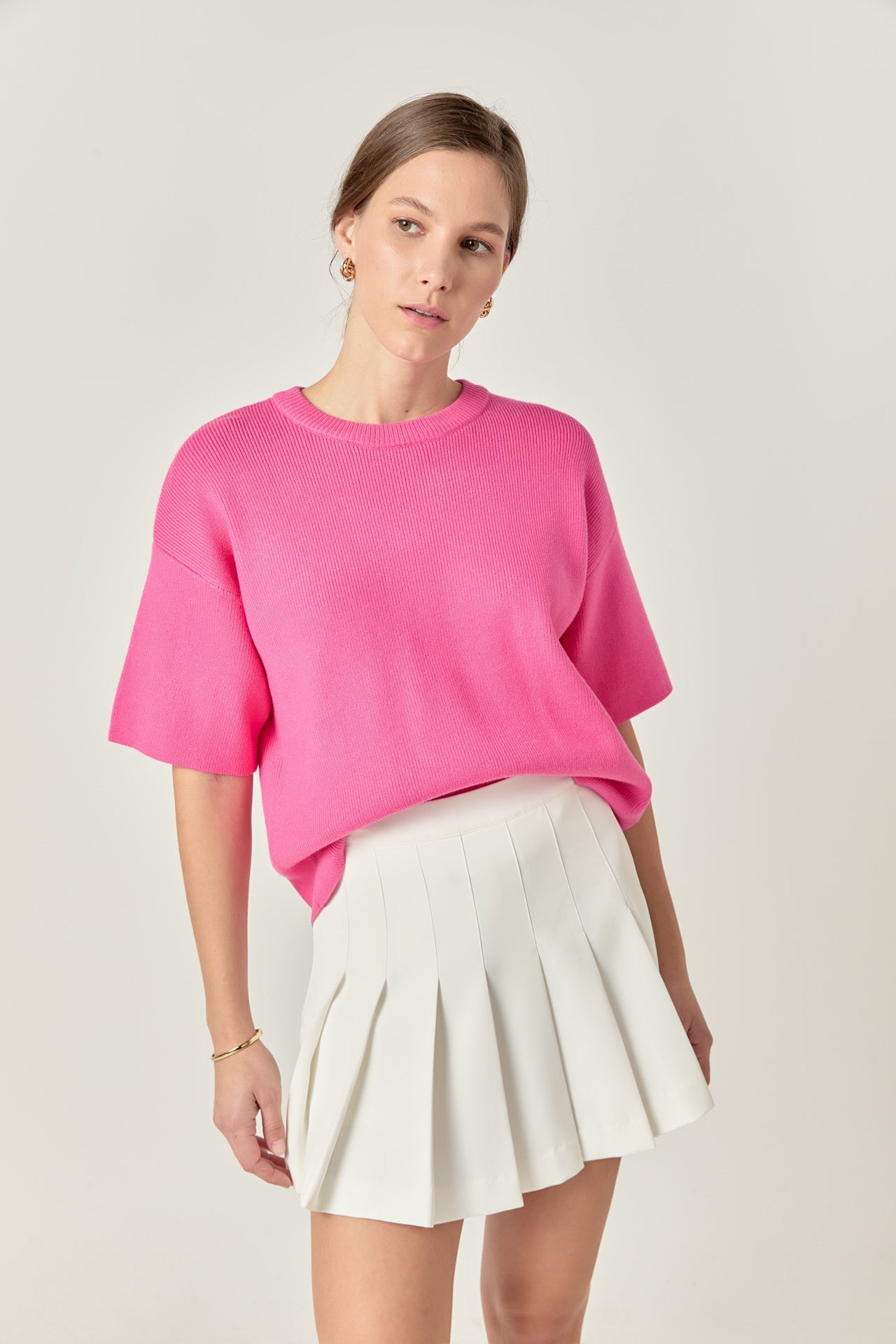 ENGLISH FACTORY - Collar Knit Half Sleeves Top - TOPS available at Objectrare