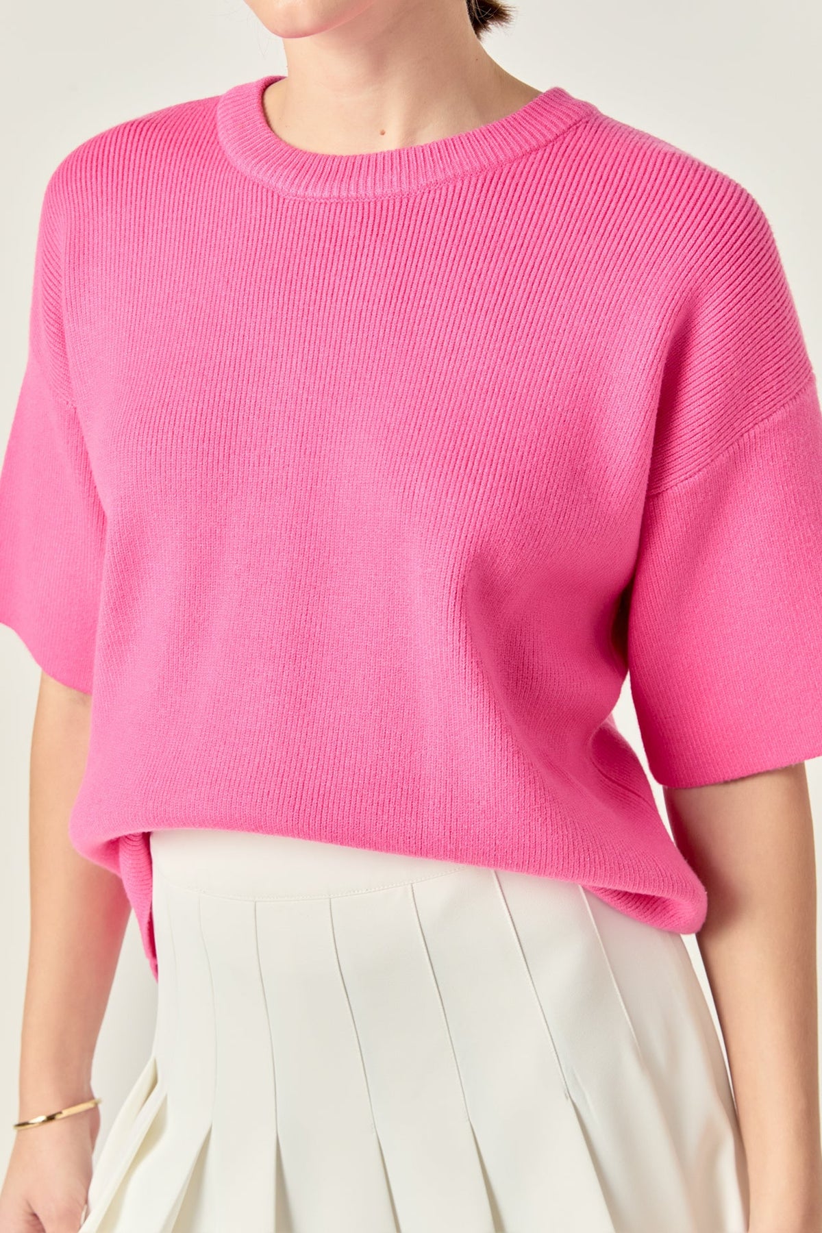ENGLISH FACTORY - Collar Knit Half Sleeves Top - TOPS available at Objectrare