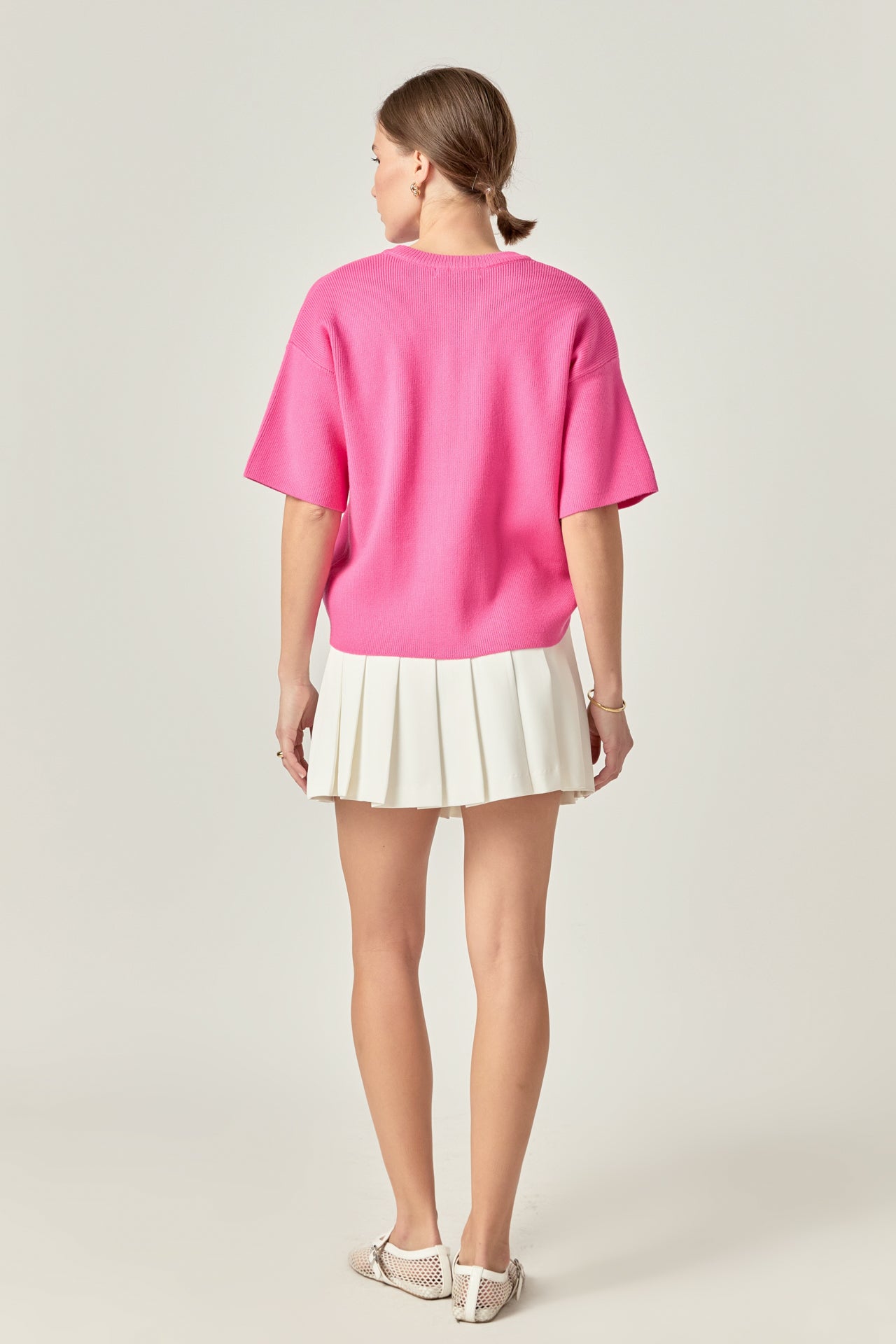 ENGLISH FACTORY - Collar Knit Half Sleeves Top - TOPS available at Objectrare