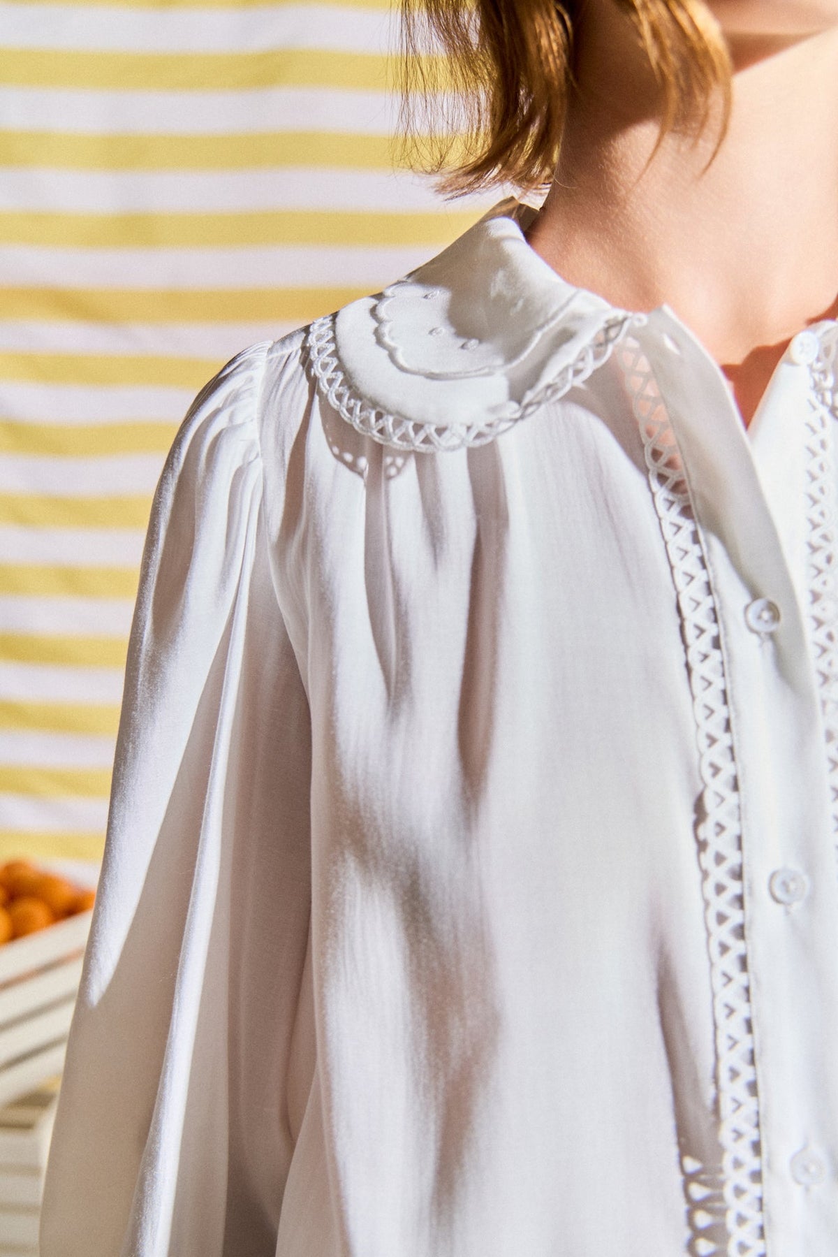 Scalloped Collar Pintuck Detail Blouse