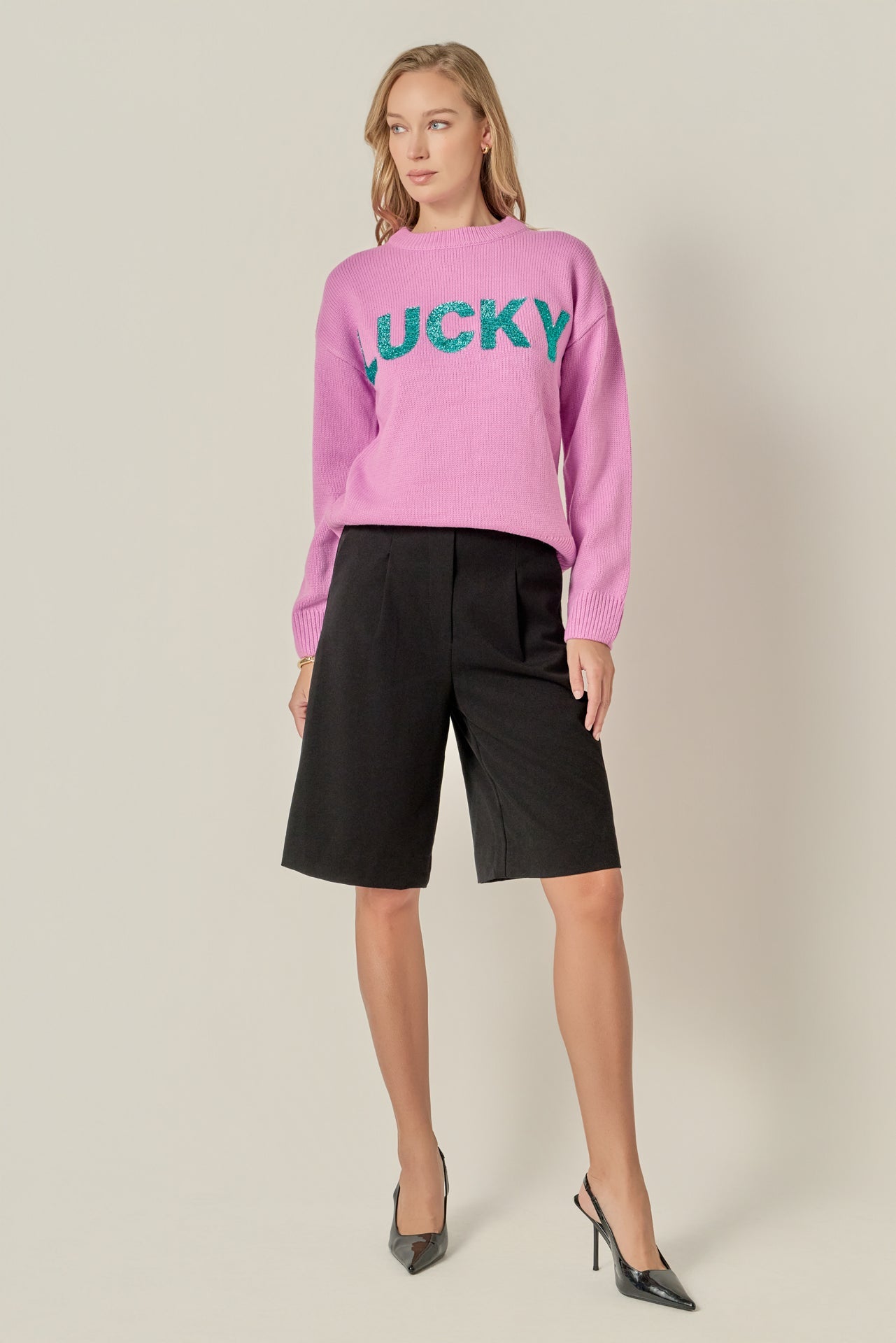 ENGLISH FACTORY - Lucky Glitter Lettering Sweater - SWEATERS & KNITS available at Objectrare
