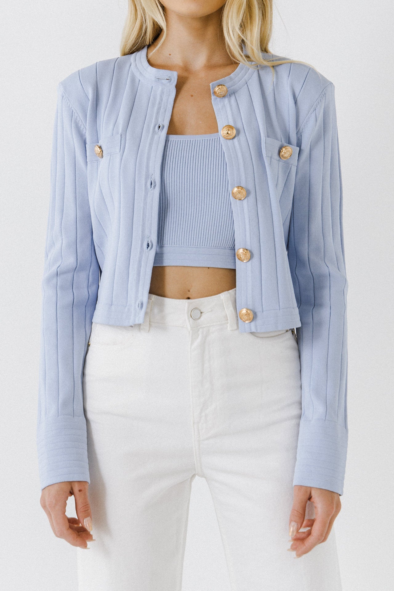 ENDLESS ROSE - Ribbed Knit Cardigan with Gold Buttons - SWEATERS & KNITS available at Objectrare