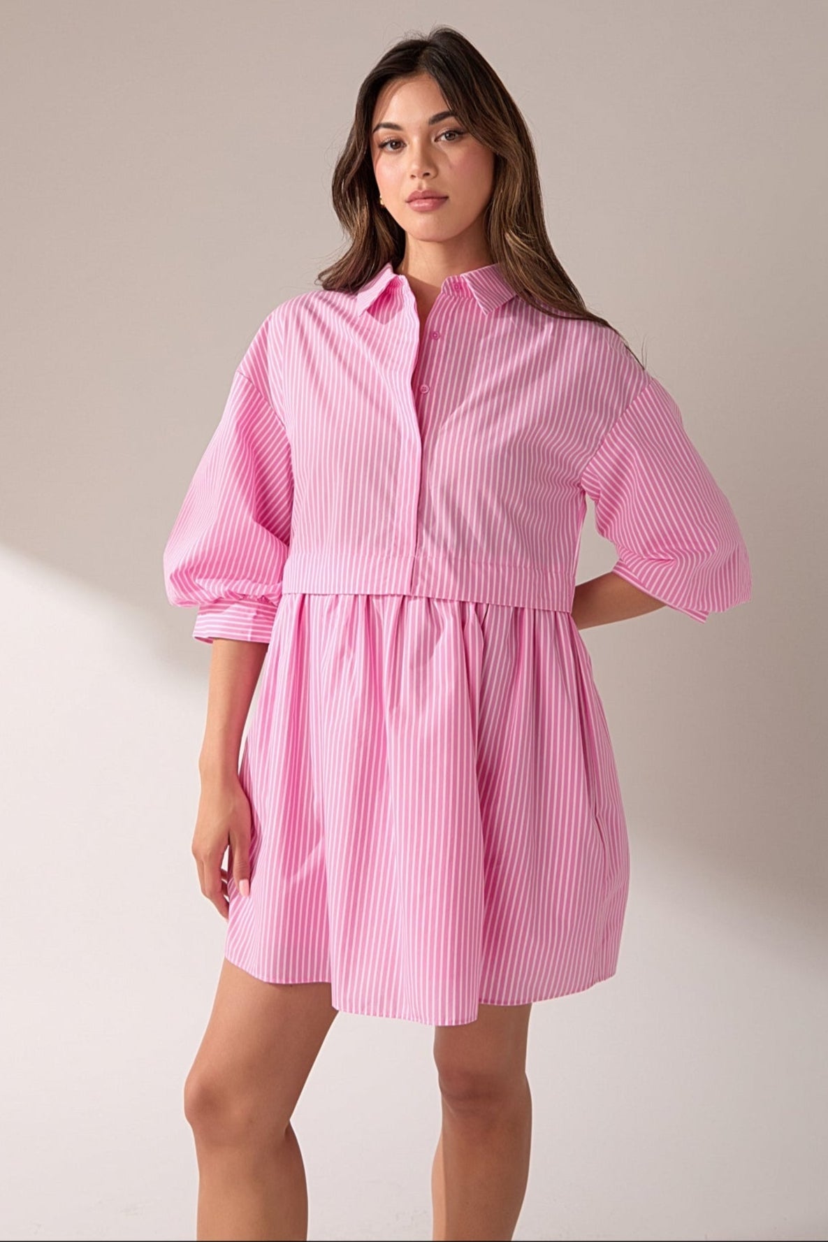 ENGLISH FACTORY - Stripe Puff Sleeve Shirt Dress - DRESSES available at Objectrare