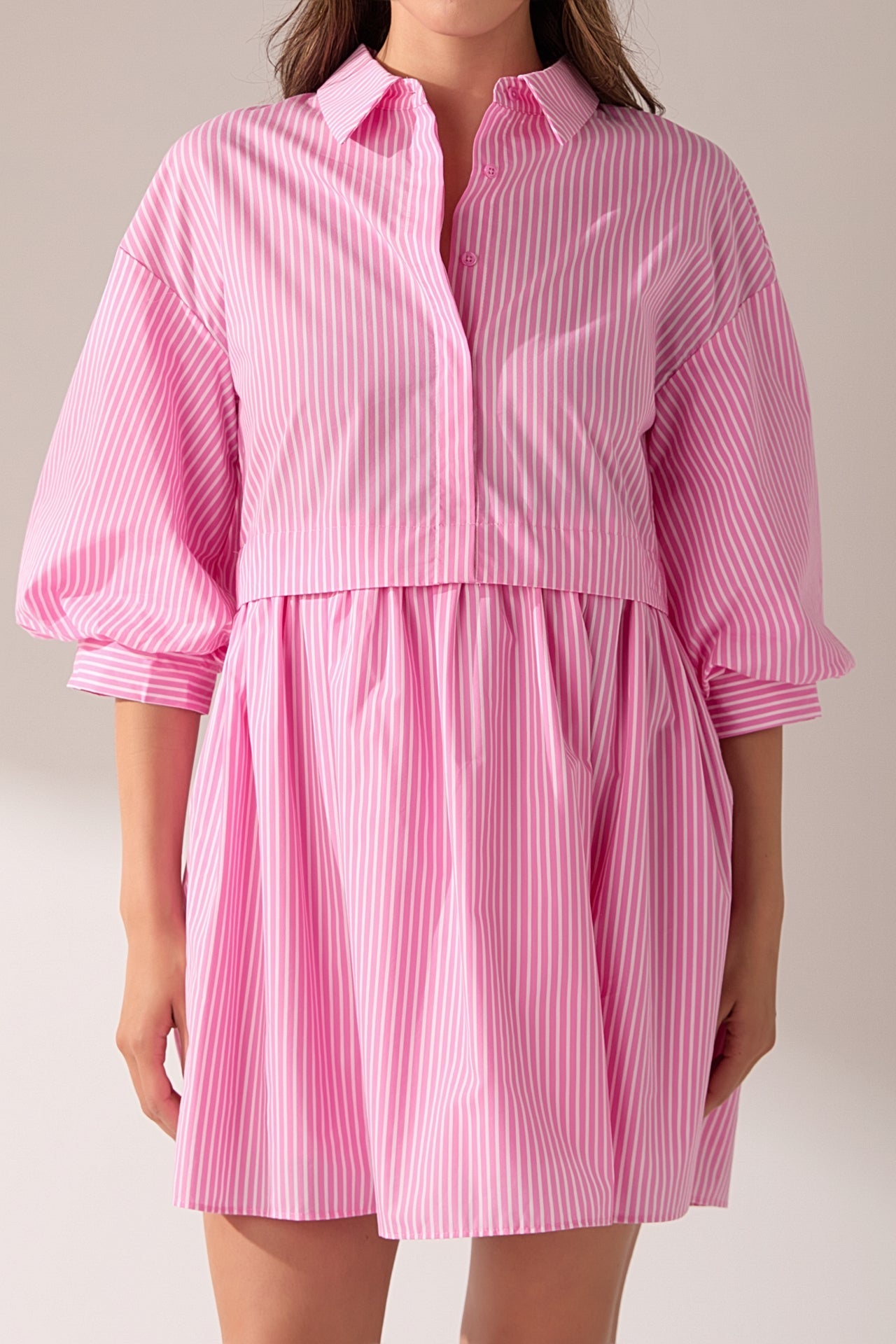 ENGLISH FACTORY - Stripe Puff Sleeve Shirt Dress - DRESSES available at Objectrare