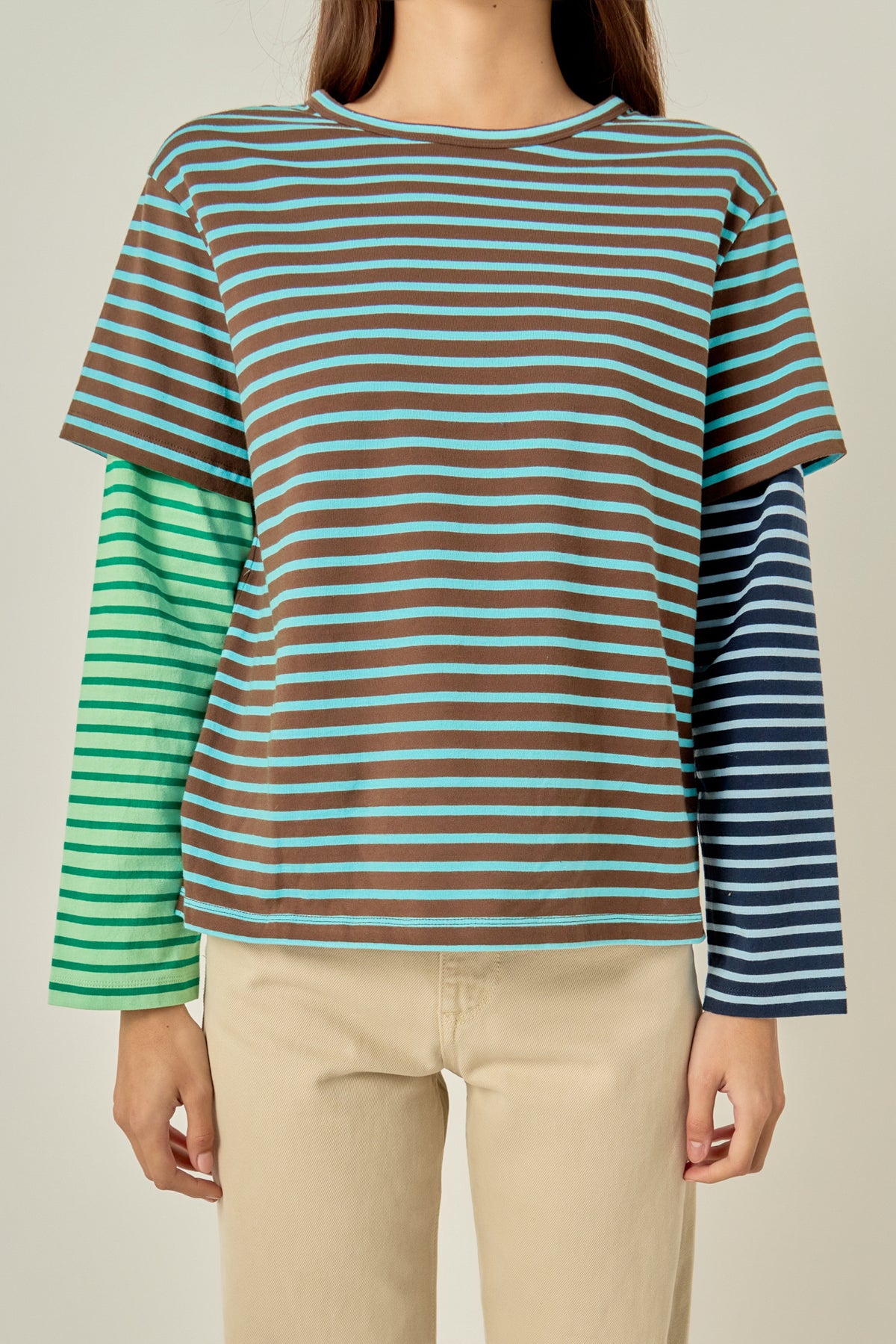 ENGLISH FACTORY - Layered Stripe Crewneck Top - TOPS available at Objectrare